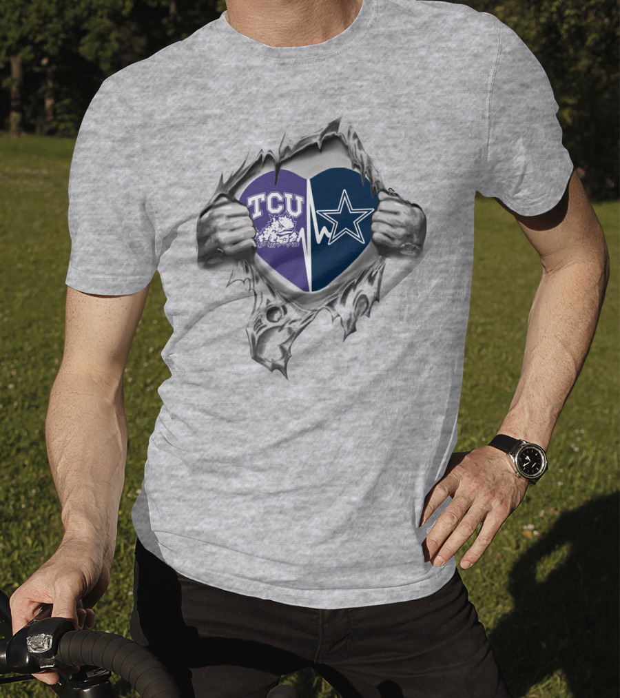 Cowboys TCU Heart Logo With Horned Frog And Star Emblem T-Shirt