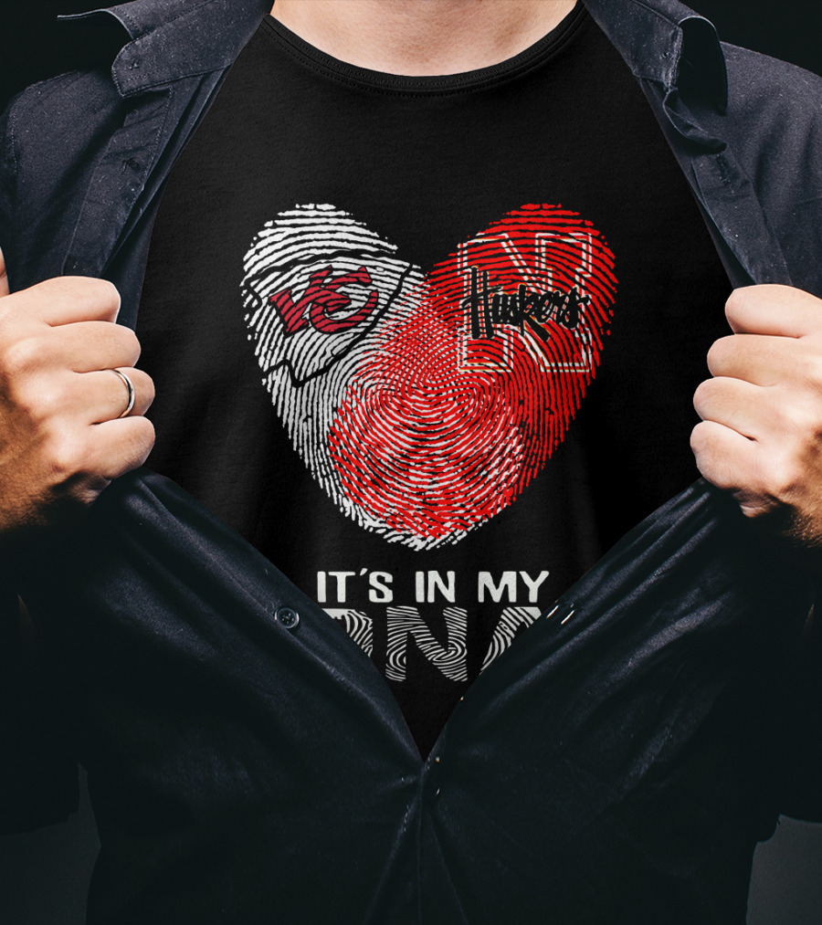 Chiefs Huskers It's In My DNA Fingerprint Heart T-Shirt