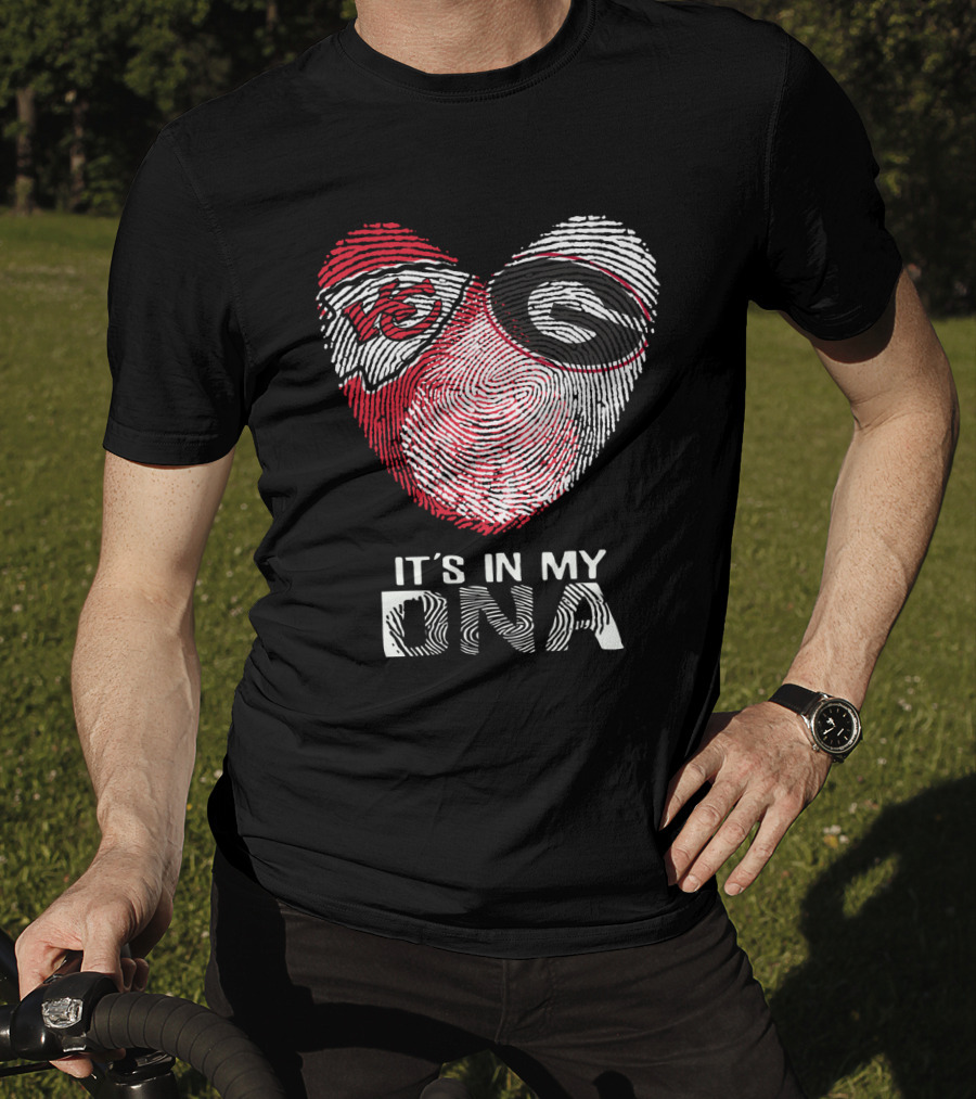 Chiefs Bulldogs It's In My Dna Heart Fingerprint T-Shirt