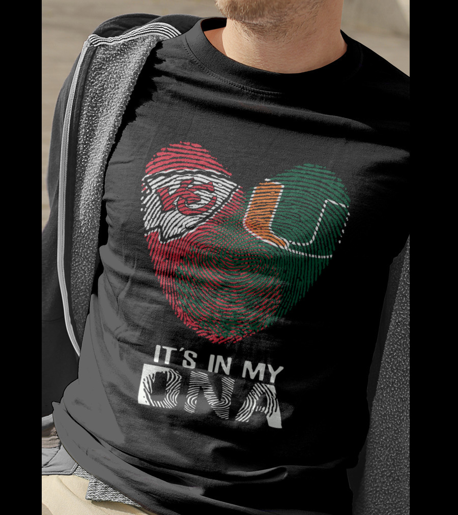 Kansas City Chiefs Miami Hurricanes It's In My Dna Fingerprint Heart T-Shirt