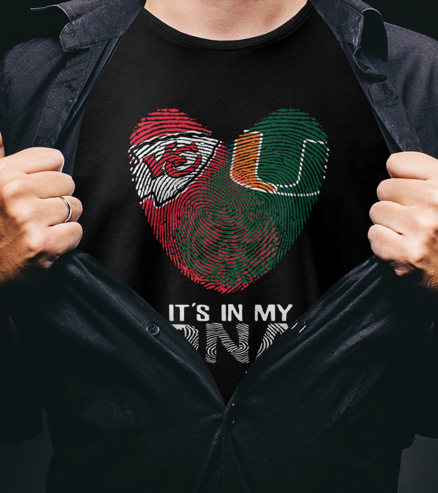 Kansas City Chiefs Miami Hurricanes It's In My Dna Fingerprint Heart T-Shirt
