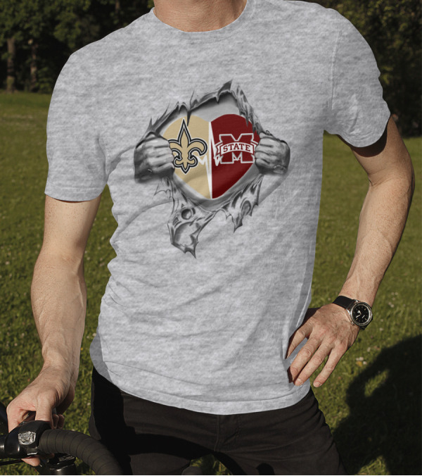 New Orleans Saints Mississippi State Heart T-Shirt
