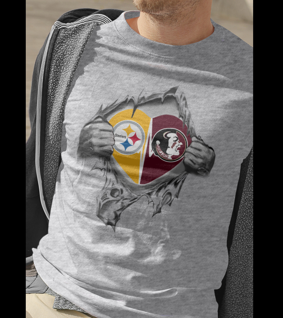 Steelers Seminoles Heart Hands Logo Under Torn Skin T-Shirt