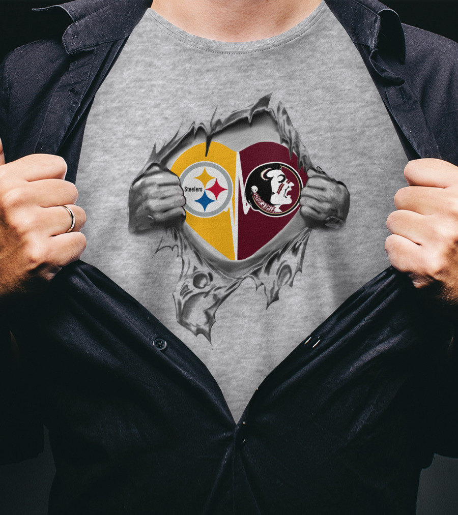 Steelers Seminoles Heart Hands Logo Under Torn Skin T-Shirt