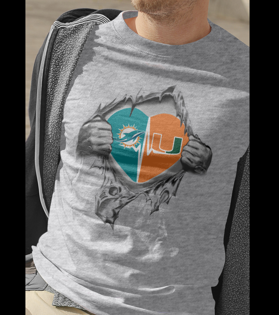 Miami Dolphins University Hurricanes Heartbeat Passion Fusion T-Shirt