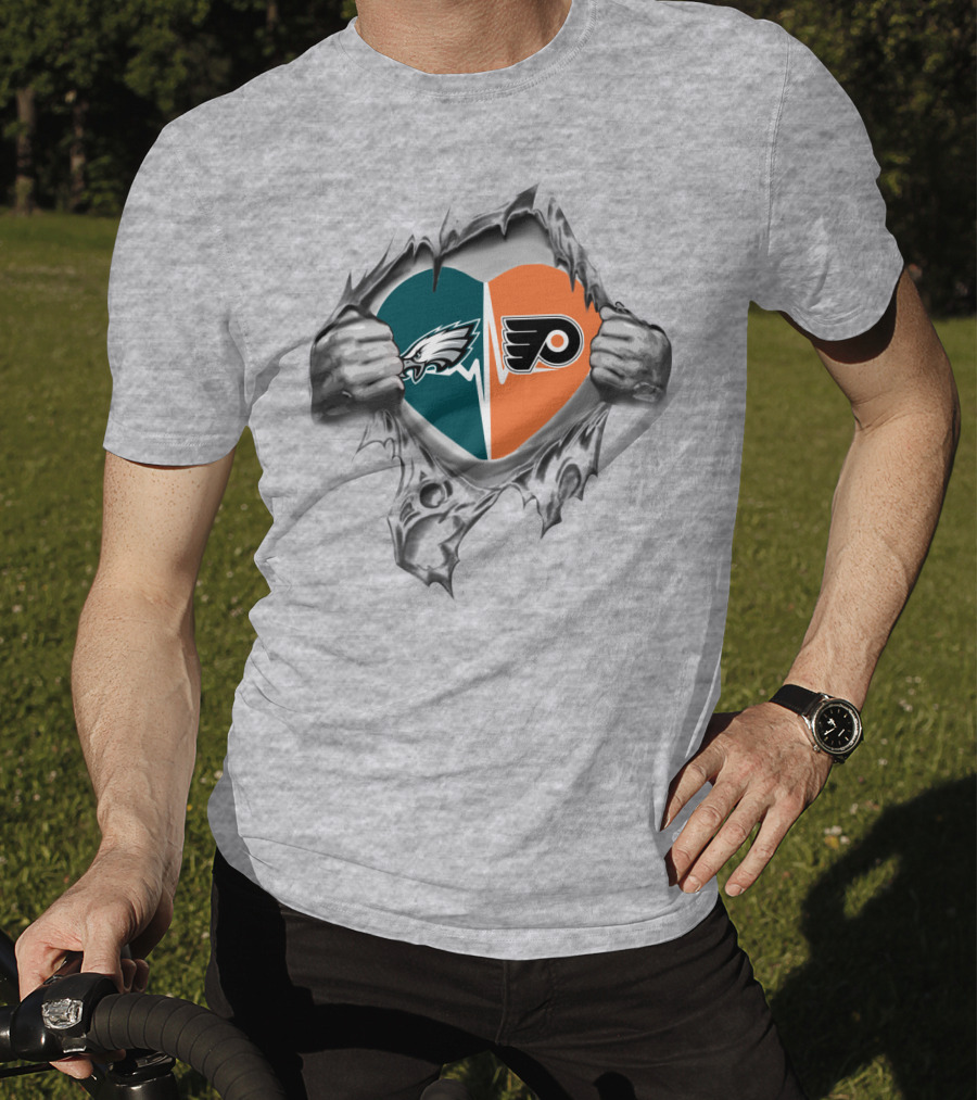 Eagles Flyers Heart Torn Open Passion T-Shirt