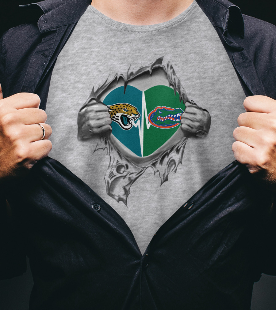 Jaguars Gators Heart Ripped Open T-Shirt