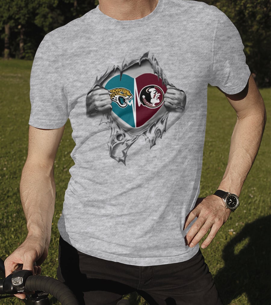 Jaguars Seminoles Heart Torn Open Love Of Teams T-Shirt
