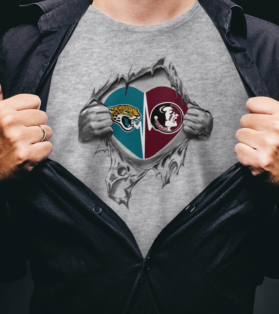 Jaguars Seminoles Heart Torn Open Love Of Teams T-Shirt
