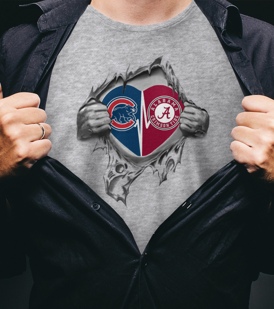 Cubs Alabama Crimson Tide Heart Torn Open Dual Logo Fusion T-Shirt