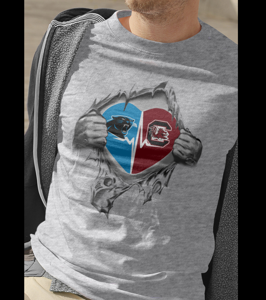 Panthers Gamecocks Heartbeat Dual Loyalty Tear T-Shirt