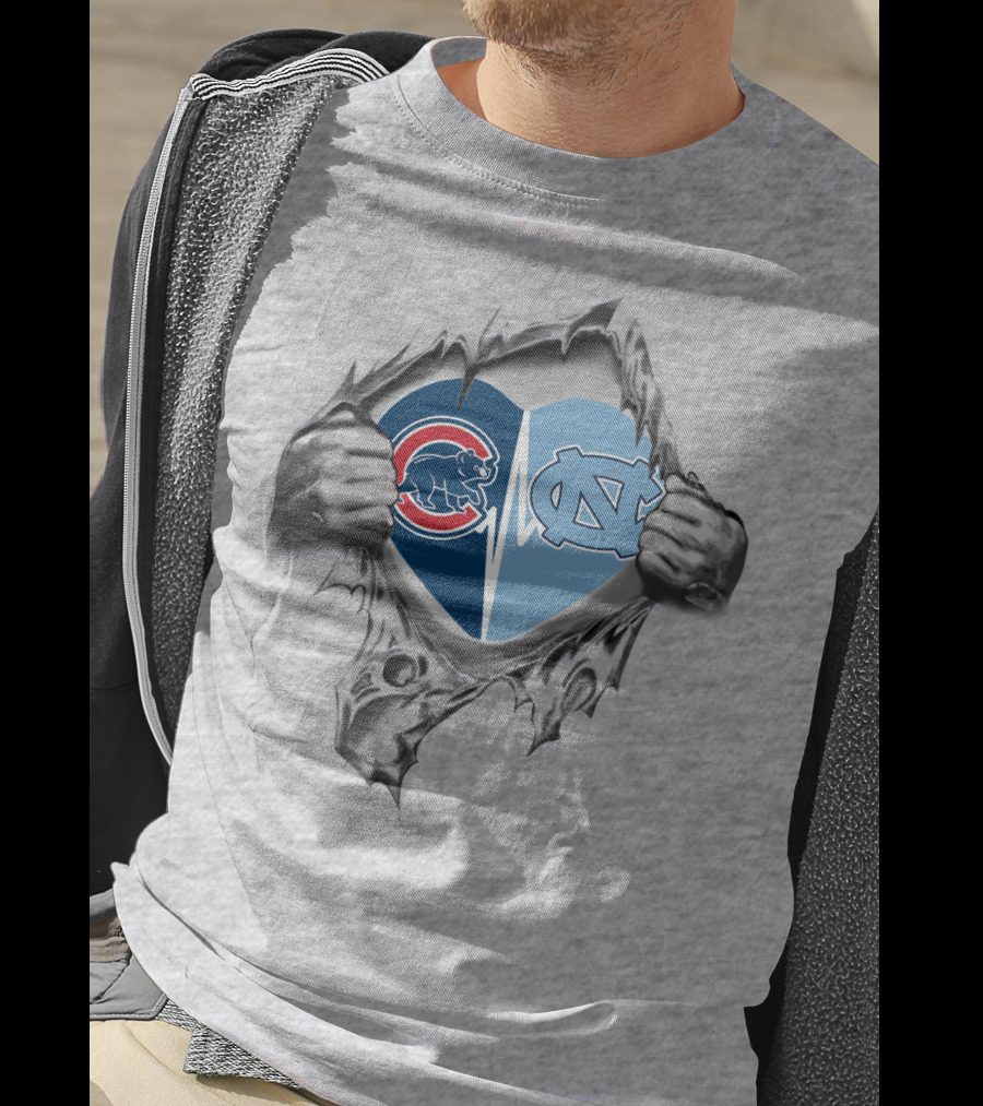 Chicago Cubs Unc Tar Heels Heartbeat Split T-Shirt