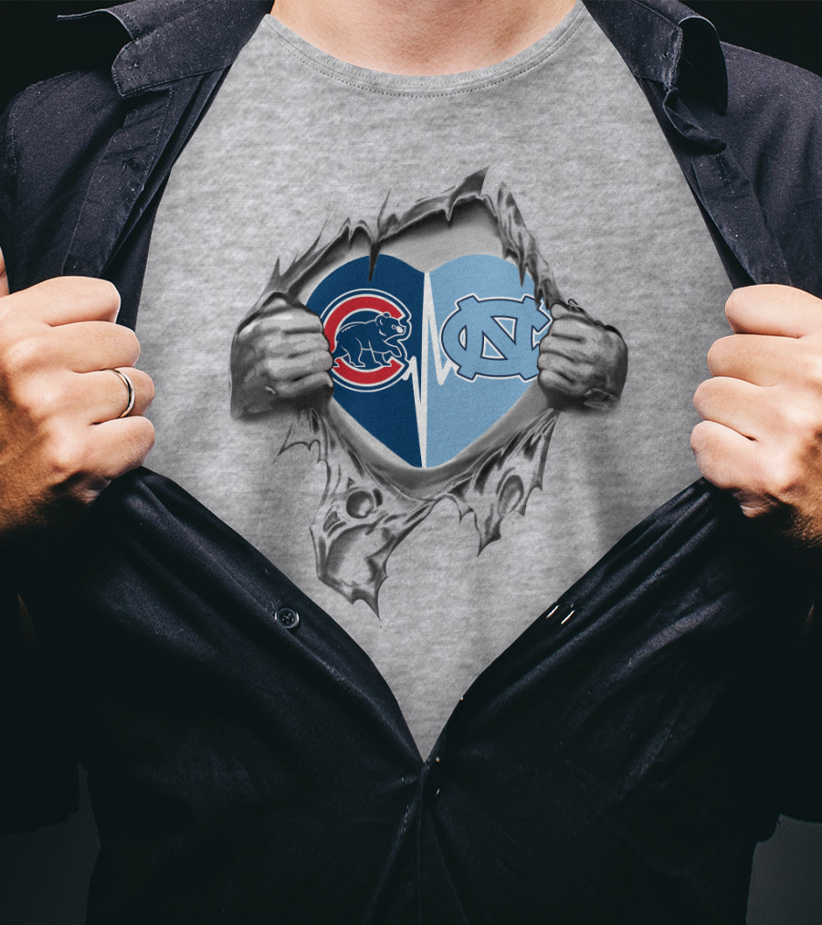 Chicago Cubs Unc Tar Heels Heartbeat Split T-Shirt