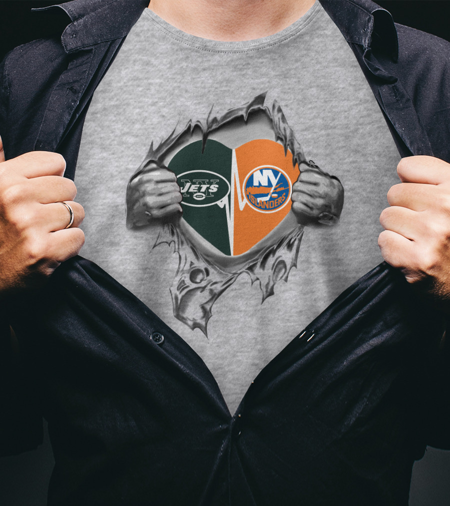 New York Jets And Islanders Fans Heart Ny Sports Passion T-Shirt