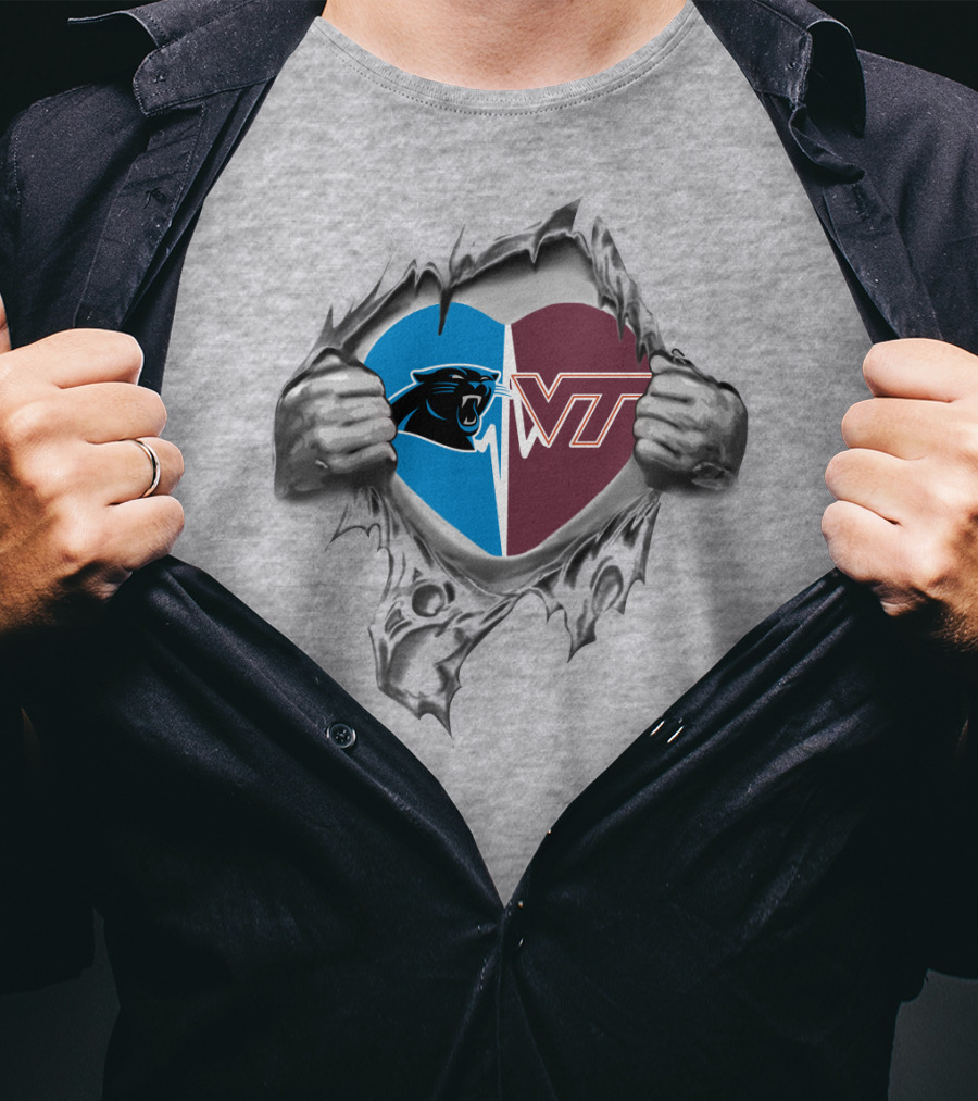 Panthers Vt Heart Split Torn Fabric T-Shirt