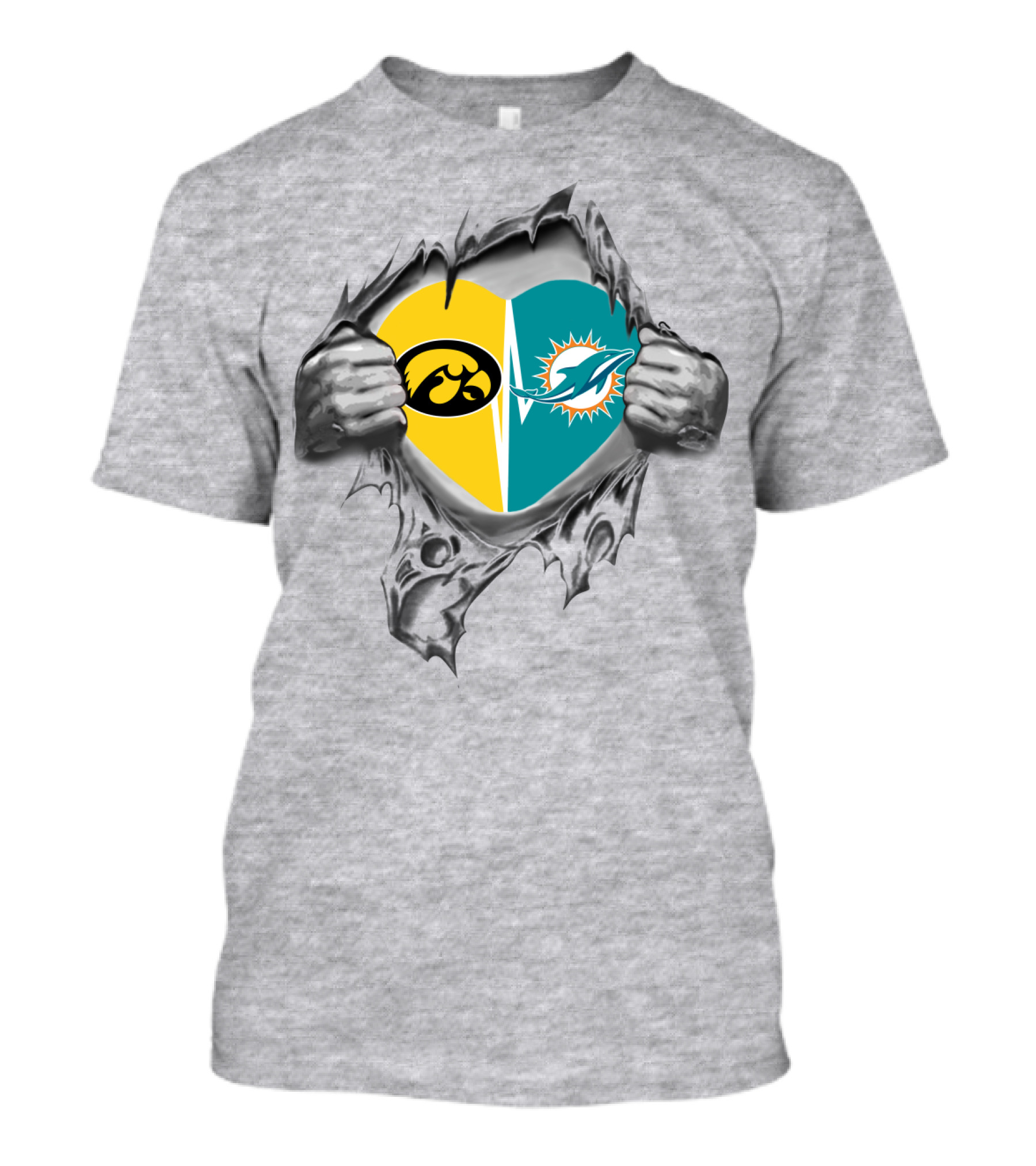 Iowa Hawkeyes Miami Dolphins Heart Rip T-Shirt