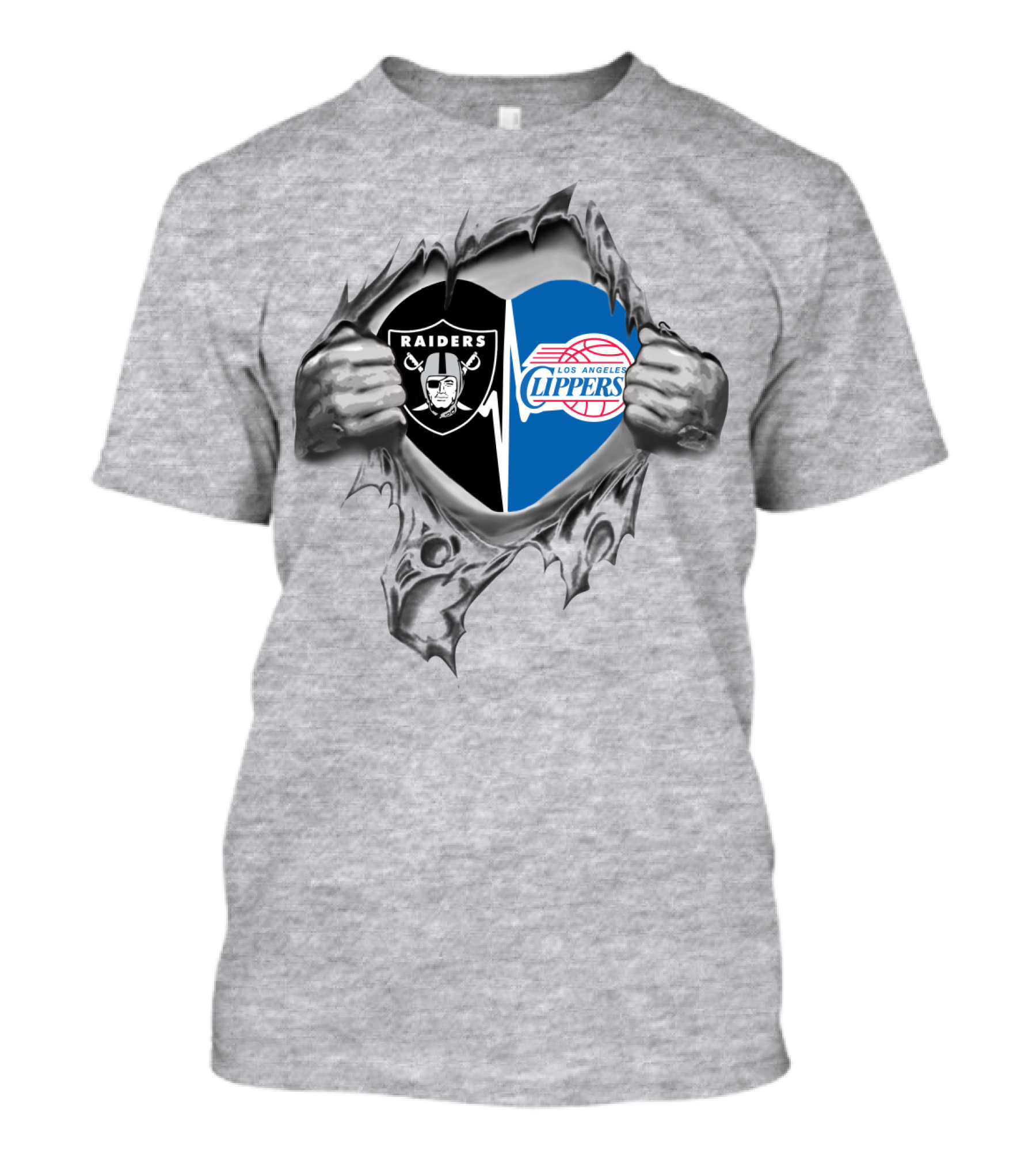 Raiders Clippers Logos Torn Heart T-Shirt