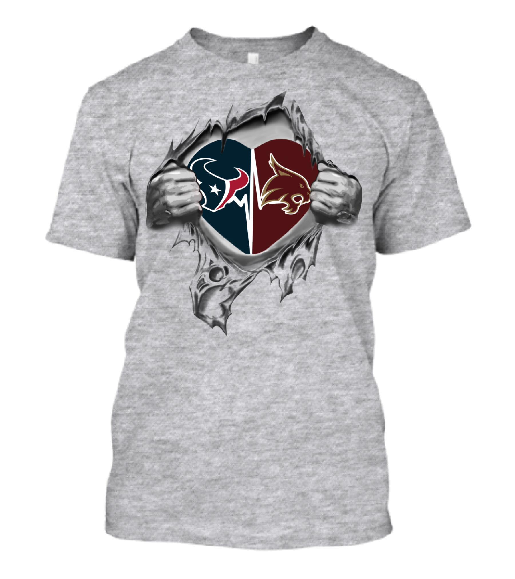 Texans Bobcats Heart Hands Ripped T-Shirt