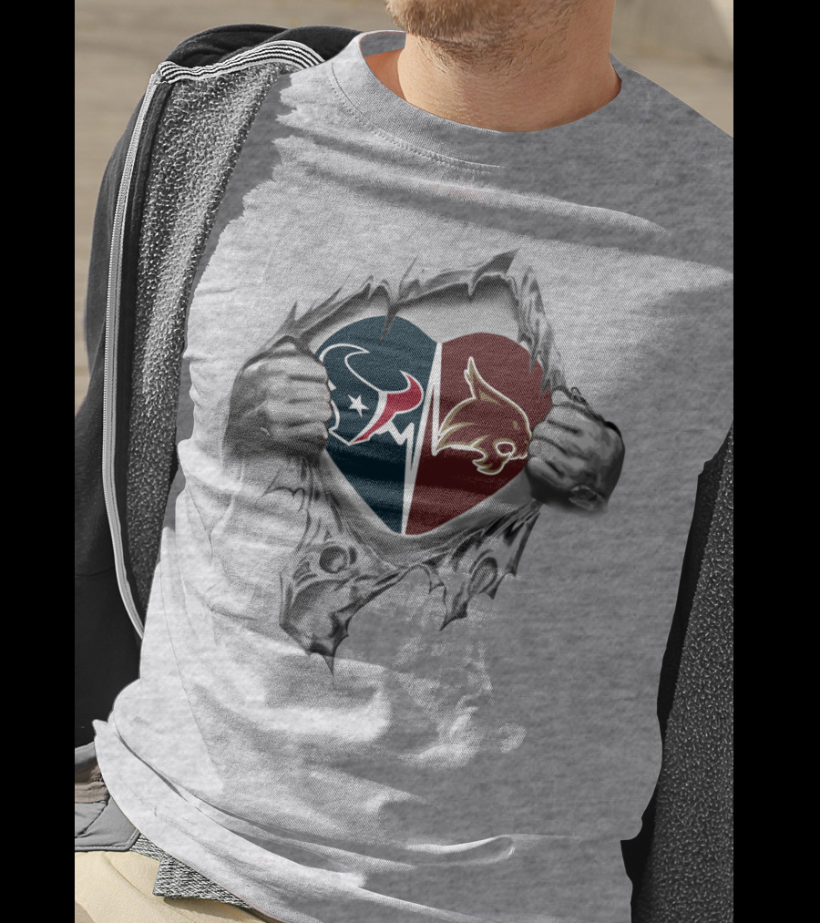 Texans Bobcats Heart Hands Ripped T-Shirt