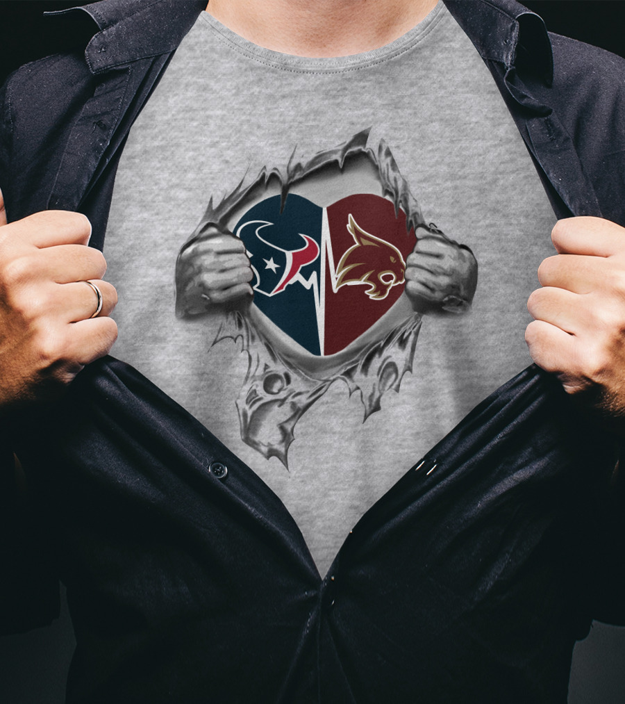 Texans Bobcats Heart Hands Ripped T-Shirt