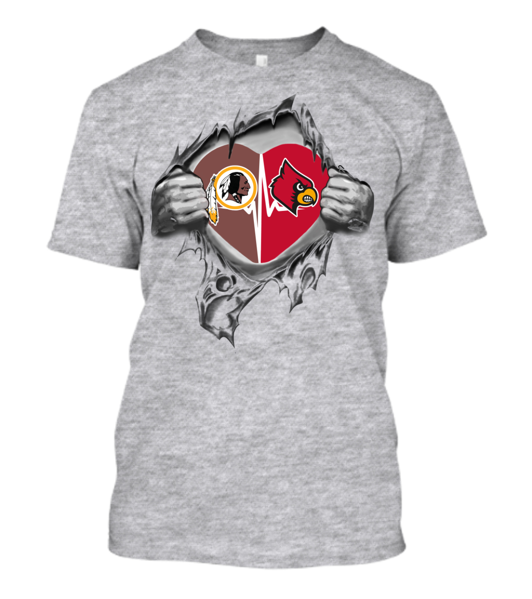 Redskins Cardinals Heart Torn Football Fan Loyalty T-Shirt