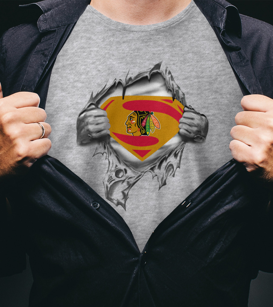Blackhawks Superman Chest Emblem Fusion T-Shirt