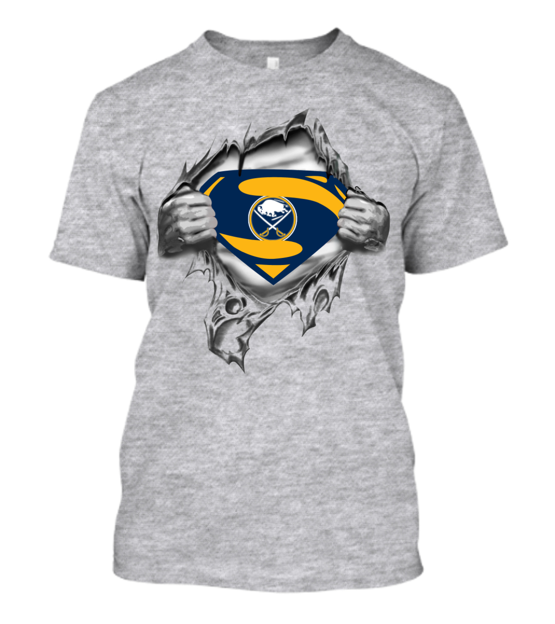 Sabres Logo Superhero Chest Breakthrough T-Shirt