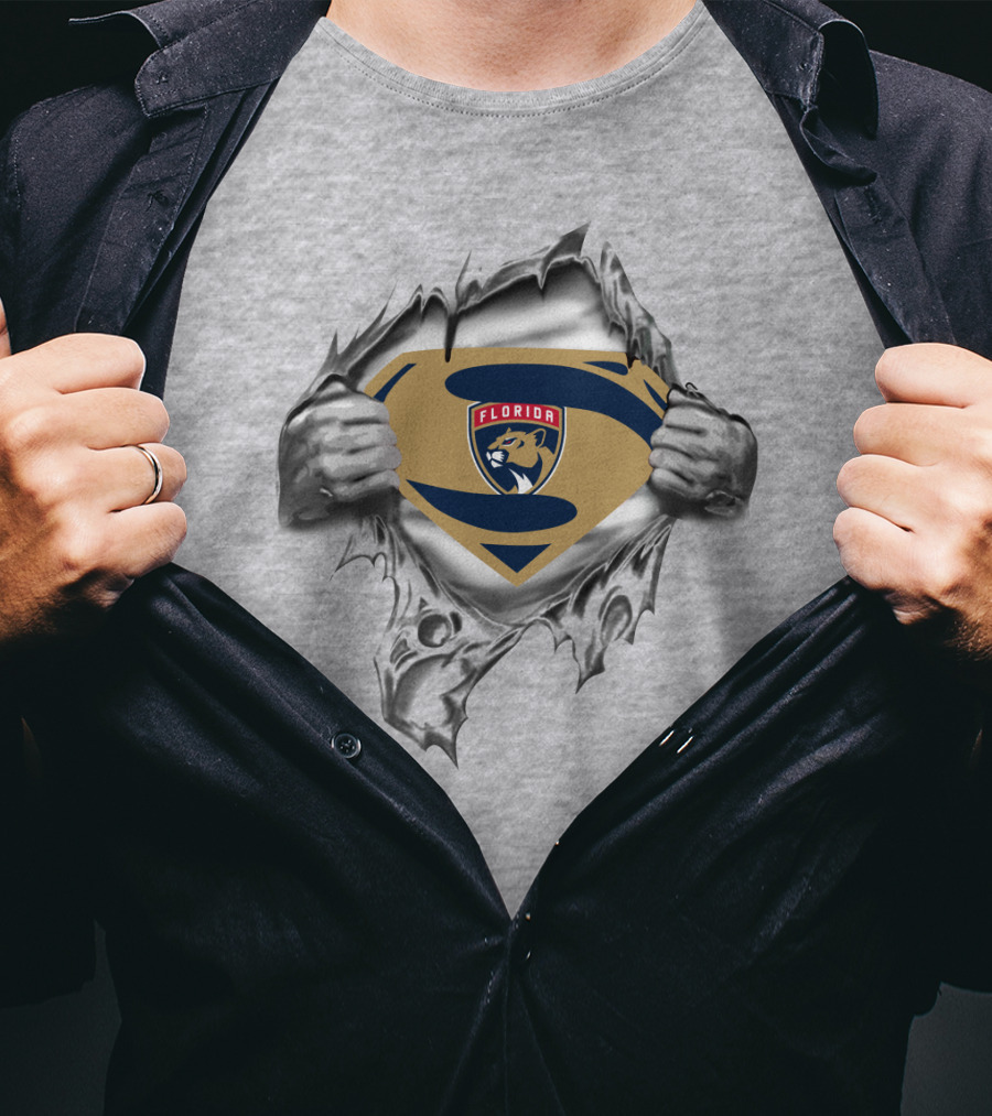 Florida Panthers Superman Logo Emblem Rip T-Shirt