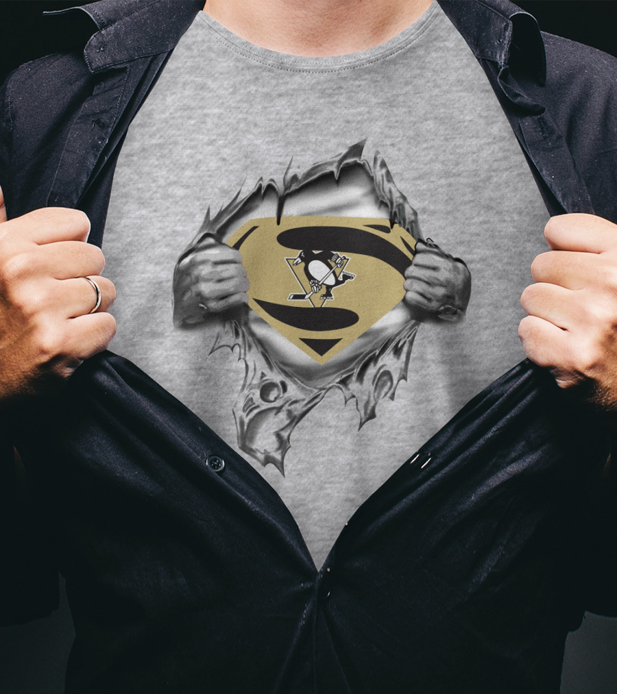 Penguins Superman Logo Rip T-Shirt