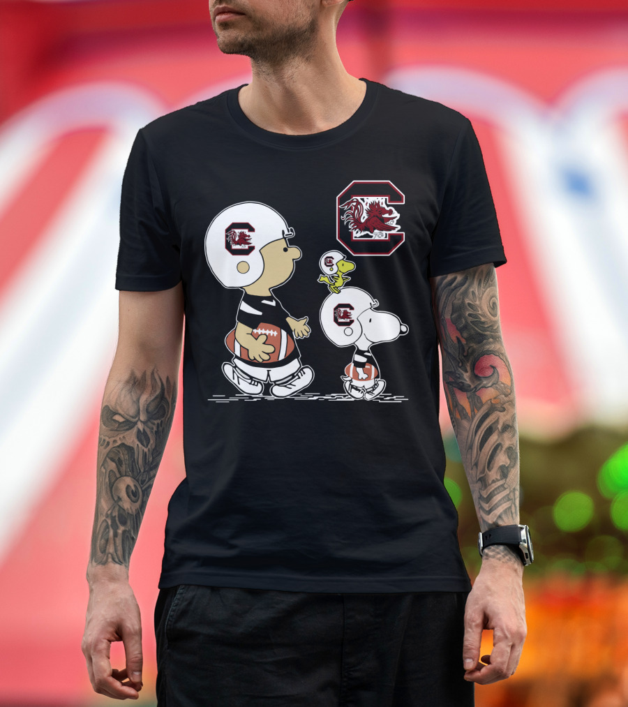 South Carolina Gamecocks Snoopy and Friends Football Helmets T-Shirt
