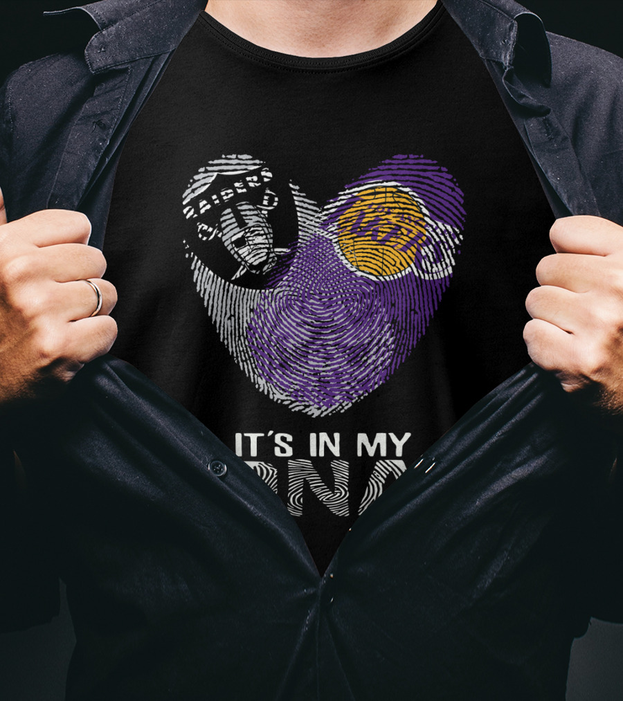 Raiders Lakers Fingerprint Heart It's In My Dna T-Shirt