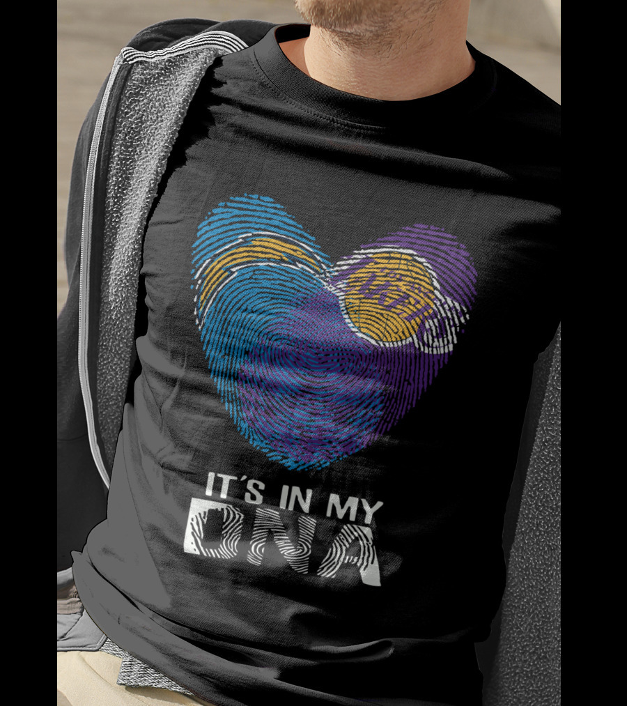 Chargers Lakers It's In My DNA Fingerprint Heart T-Shirt
