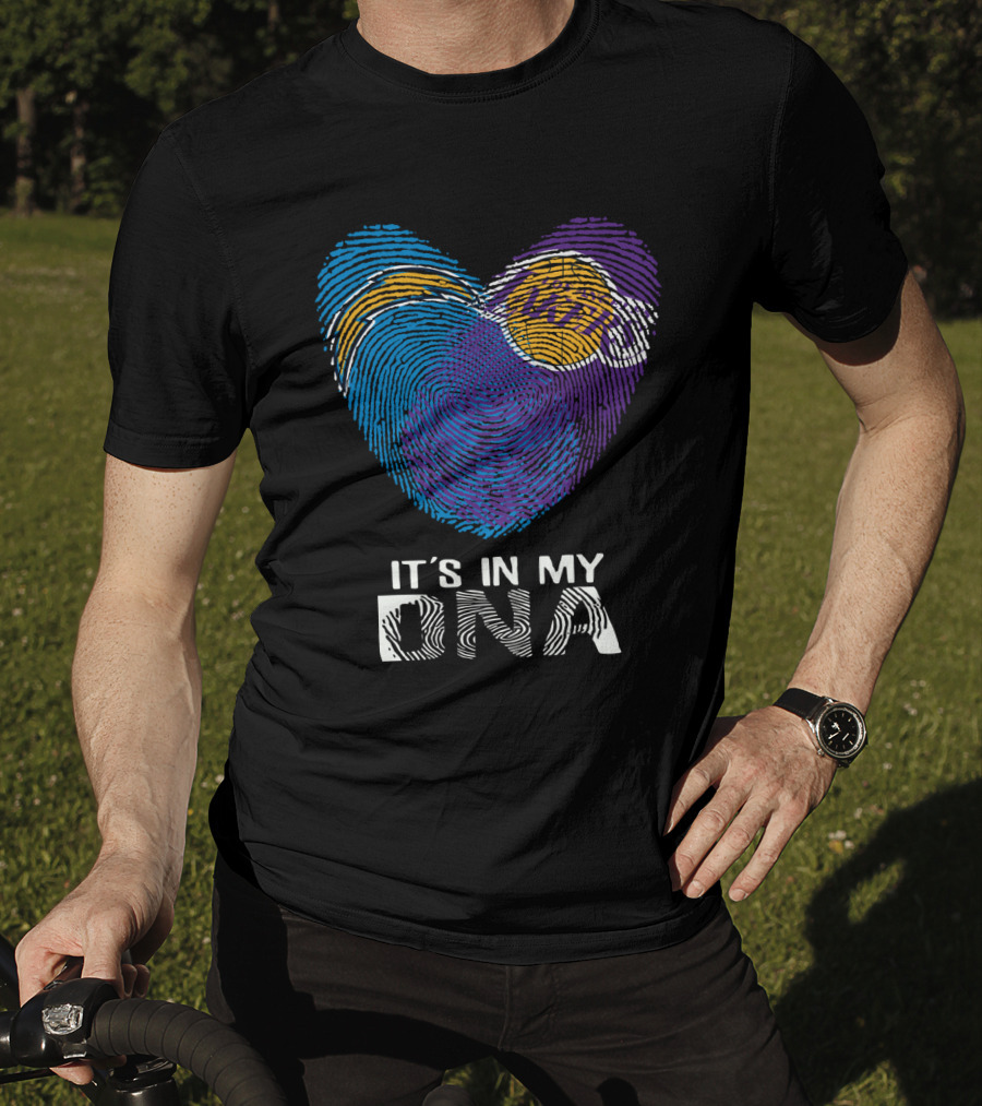 Chargers Lakers It's In My DNA Fingerprint Heart T-Shirt