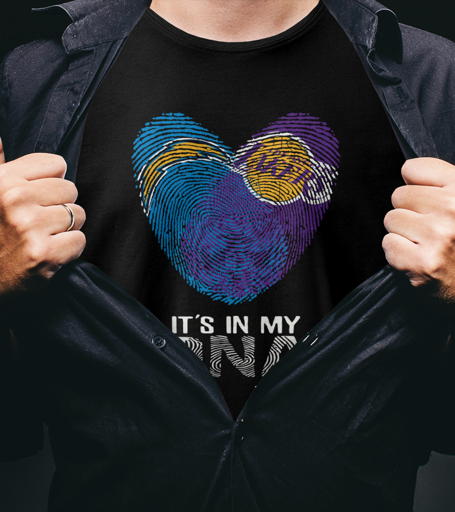 Chargers Lakers It's In My DNA Fingerprint Heart T-Shirt
