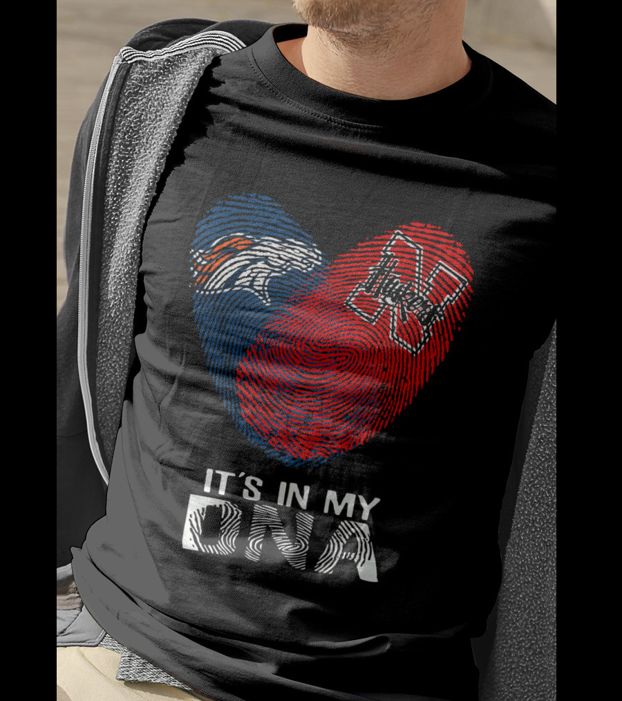 Broncos Huskers It's In My DNA Fingerprint Heart T-Shirt