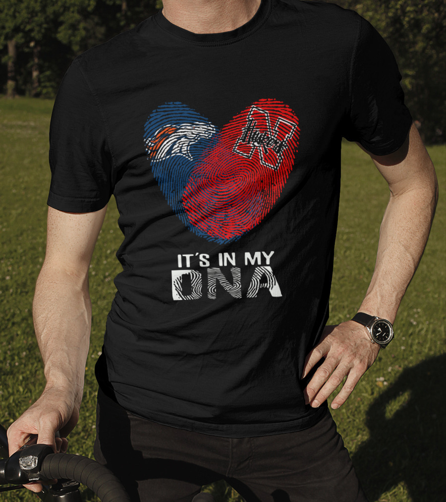 Broncos Huskers It's In My DNA Fingerprint Heart T-Shirt