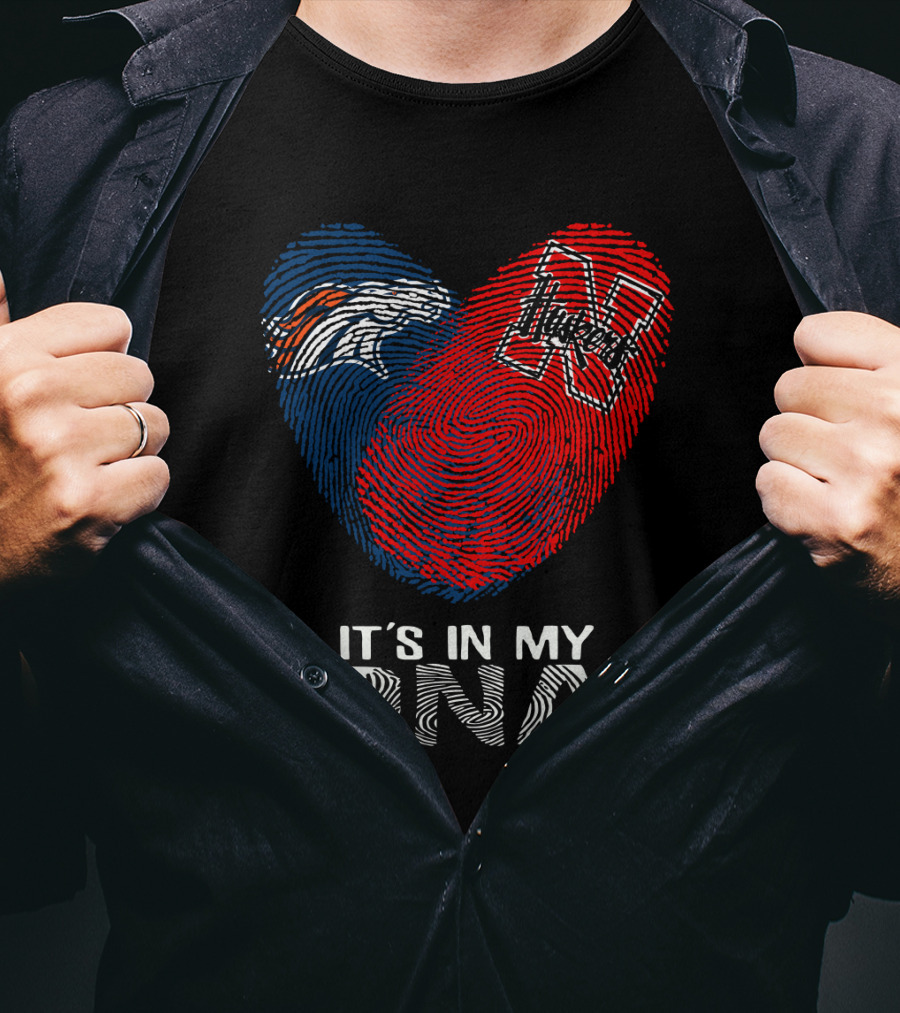 Broncos Huskers It's In My DNA Fingerprint Heart T-Shirt