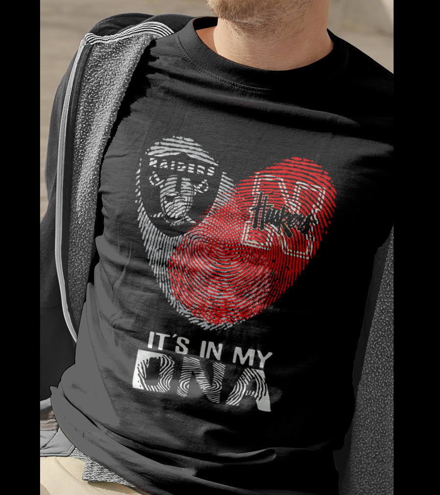 Raiders Huskers It's In My Dna Fingerprint Heart T-Shirt