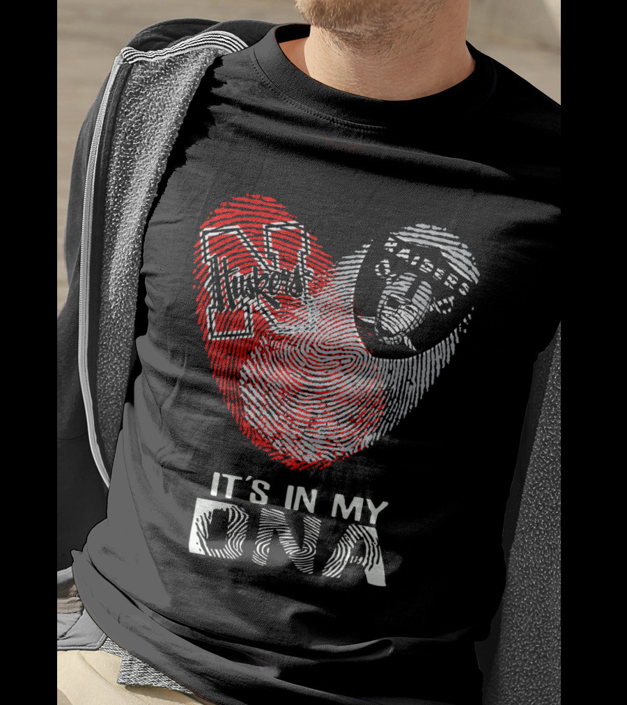 Raiders Huskers Fingerprint Heart It's In My DNA T-Shirt