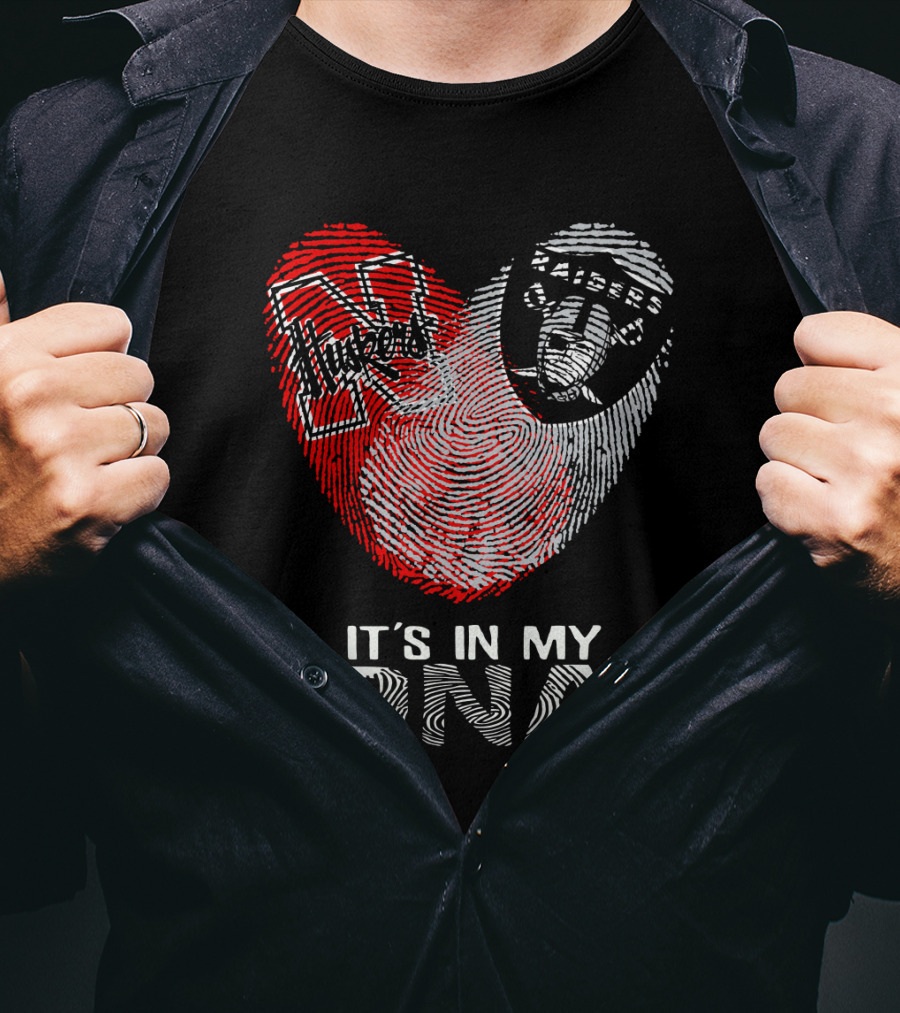 Raiders Huskers Fingerprint Heart It's In My DNA T-Shirt