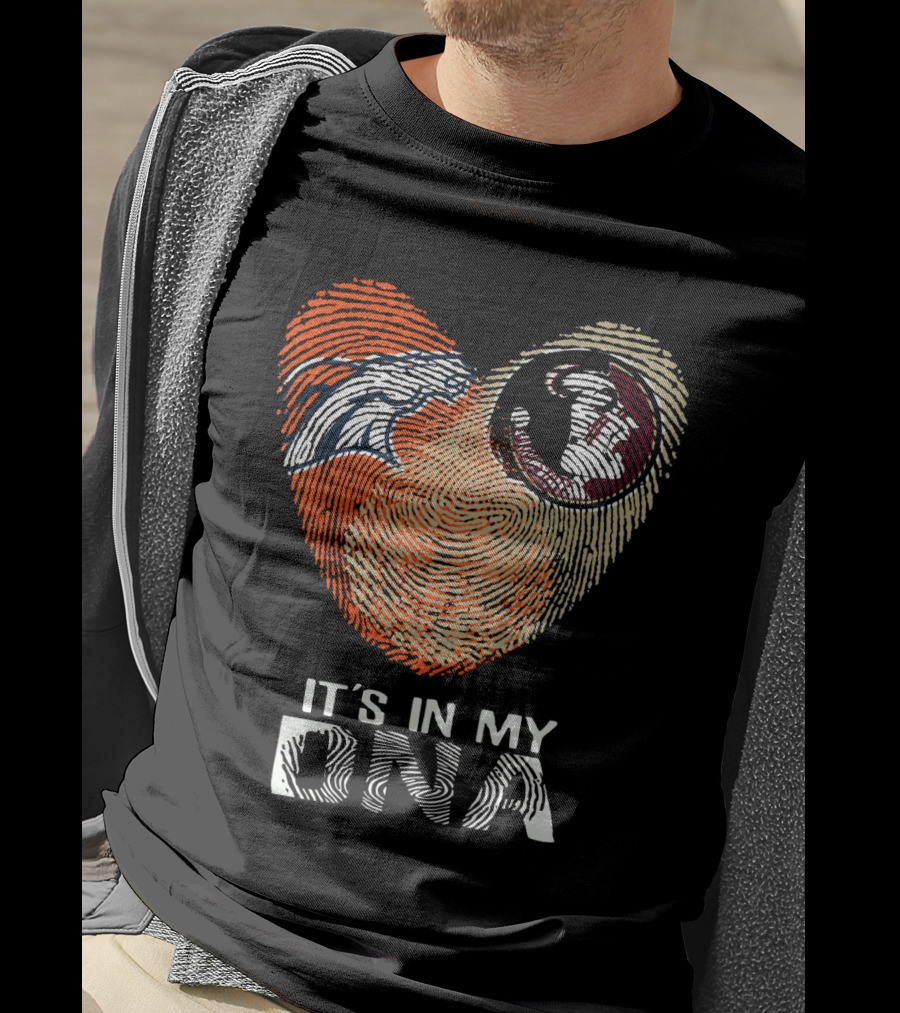 Broncos Seminoles It's In My DNA Heart Fingerprint T-Shirt