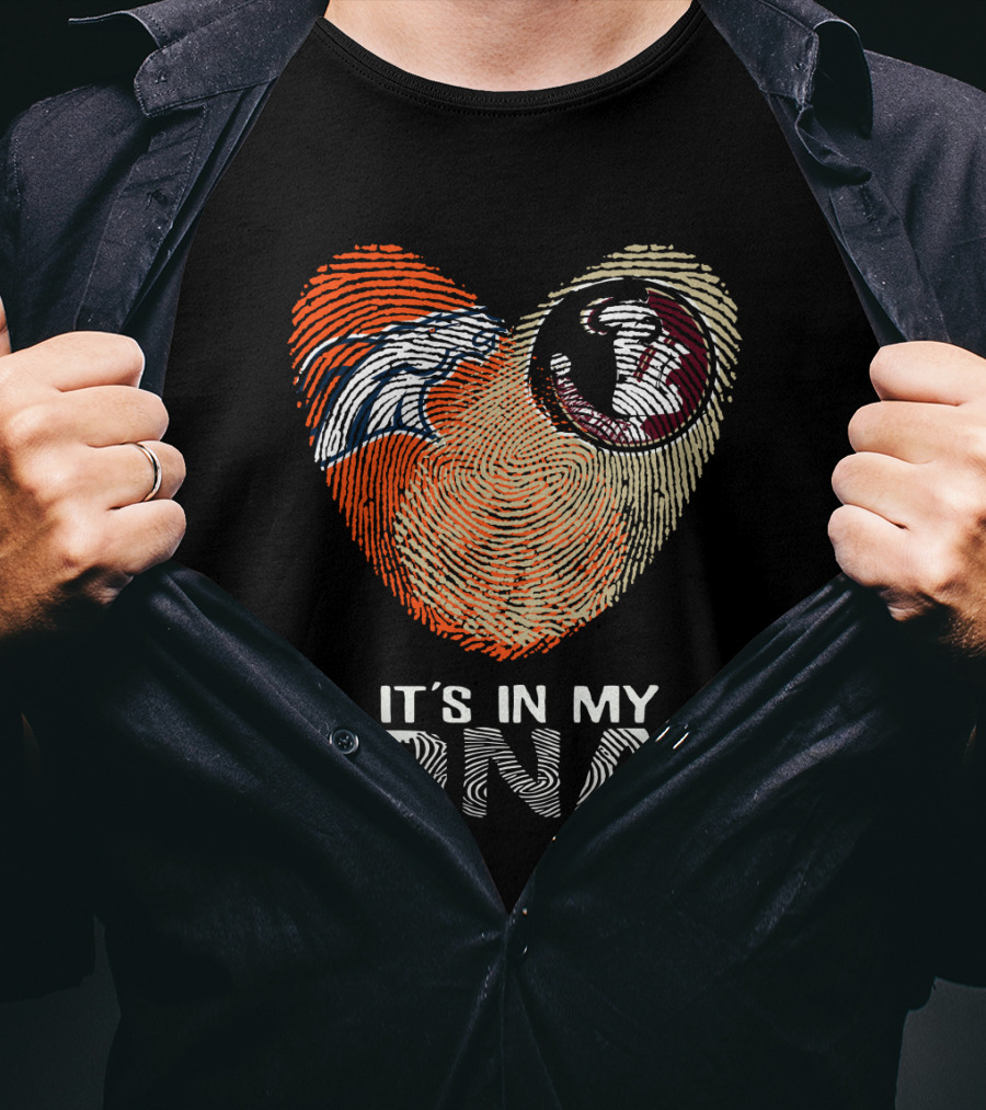 Broncos Seminoles It's In My DNA Heart Fingerprint T-Shirt