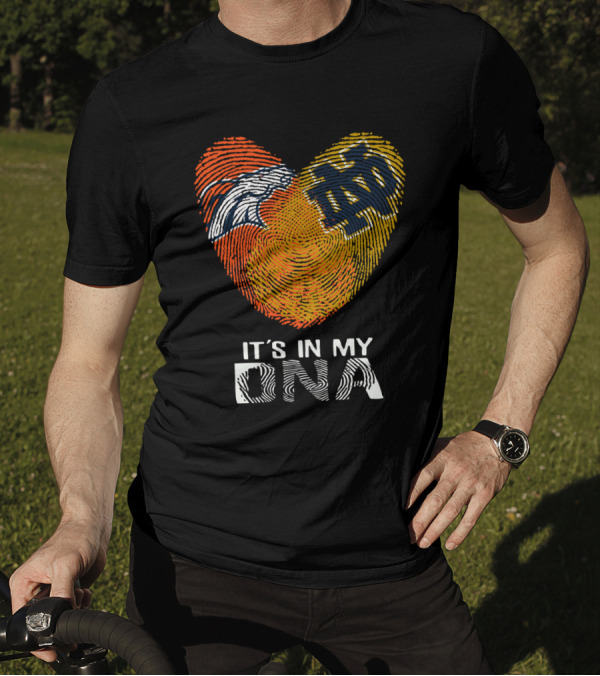 Broncos Notre Dame Fingerprint Heart It's In My DNA T-Shirt