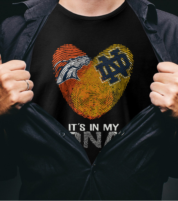 Broncos Notre Dame Fingerprint Heart It's In My DNA T-Shirt