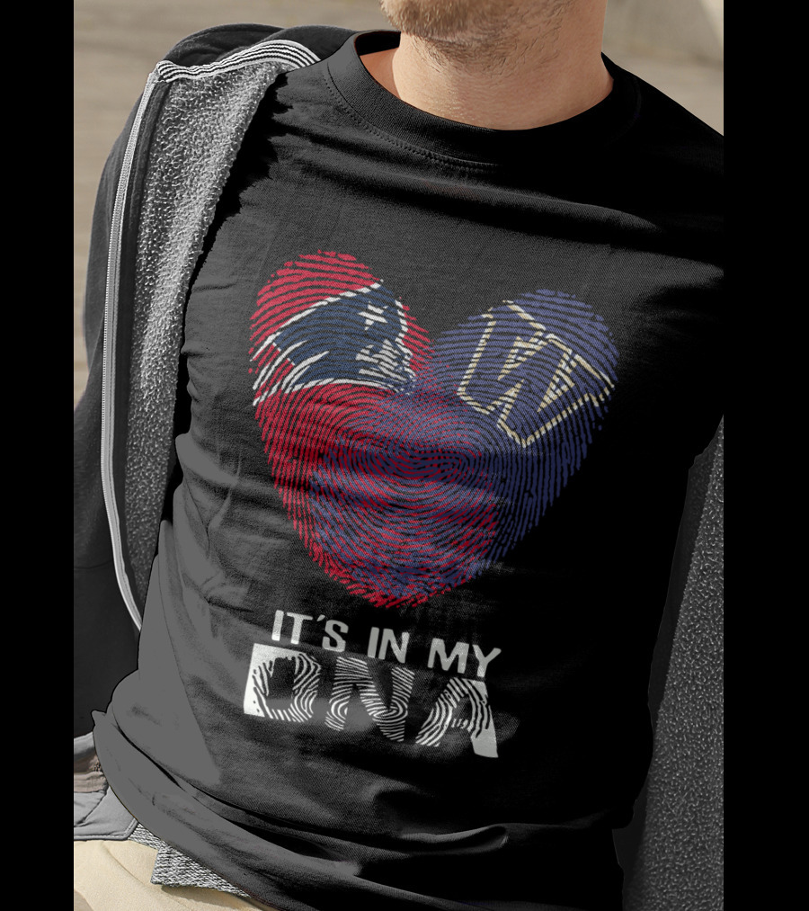 Patriots Huskies Fingerprint Heart It's In My DNA T-Shirt