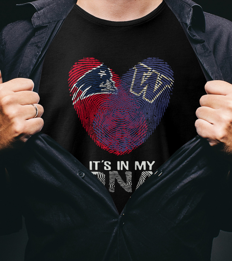 Patriots Huskies Fingerprint Heart It's In My DNA T-Shirt