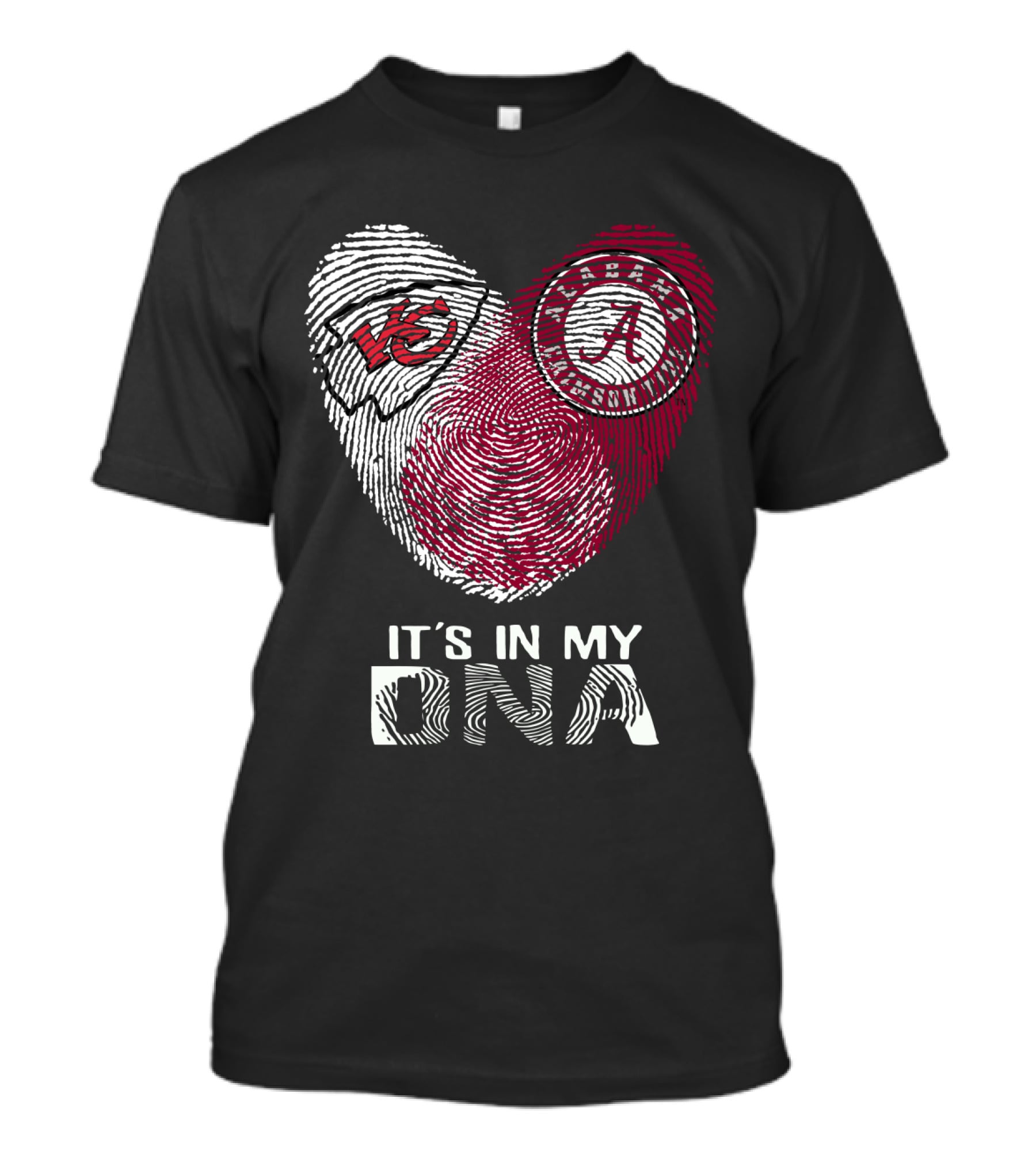 Chiefs Alabama It's In My DNA Fingerprint Kansas City Crimson Tide Heart T-Shirt