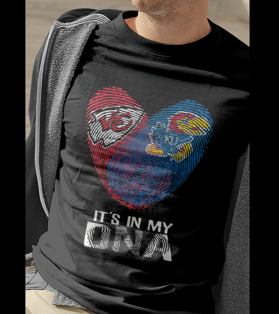 Kansas City Chiefs Kansas Jayhawks Heart It's In My Dna Fingerprint T-Shirt