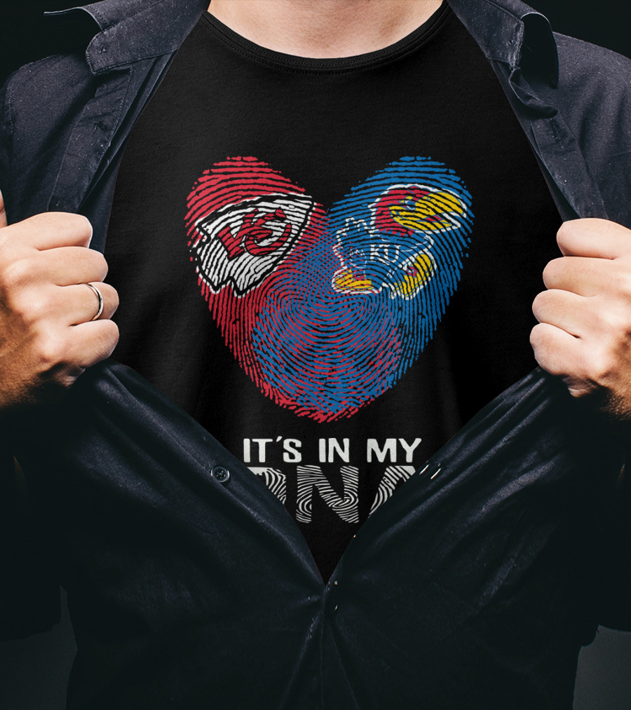 Kansas City Chiefs Kansas Jayhawks Heart It's In My Dna Fingerprint T-Shirt