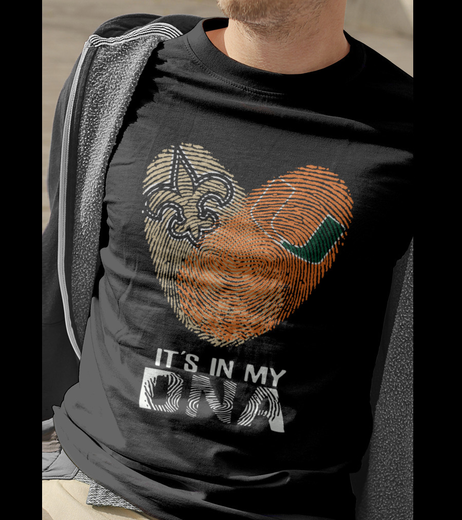 Saints Hurricanes It's In My DNA Fleur De Lis And Fingerprint Heart T-Shirt
